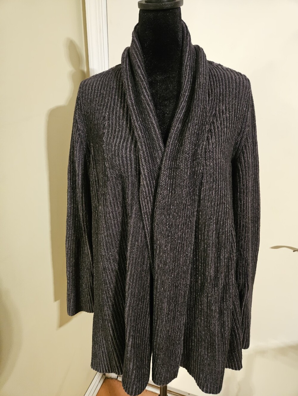Style & Co Charcoal Gray Ribbed Open Front Cardigan Sweater M